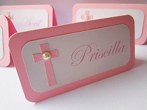 20 Personalized Baptism Place Cards, Communion Name Cards, Food Labels Confirmation Escort Card Christening Placecards Girl Baptism Decorations