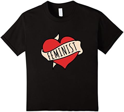 Kids Feminist t-shirt Feminism red heart tattoo art design tee 6 Black