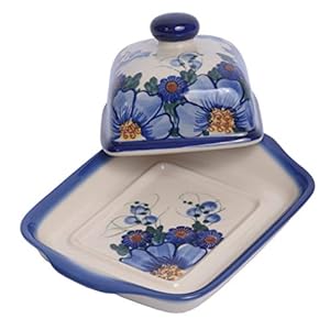 Traditional Polish Pottery, Handcrafted Ceramic Butter Dish with Lid, Boleslawiec Style Pattern, B.101.PASSION