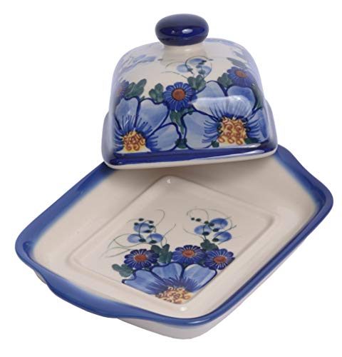 Traditional Polish Pottery, Handcrafted Ceramic Butter Dish with Lid, Boleslawiec Style Pattern, B.101.PASSION