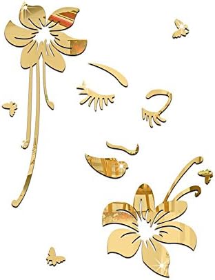 SHILIYOUPIN Wall Sticker 1Set (21piece) Beauty gril and Flowers Creative wall stickers/Mirror stickers foer Bedroom living room,4254cm, gold