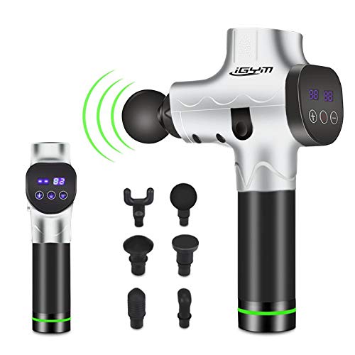 iGYM Massage Gun Handheld Muscle Electric Massager Deep Tissue Percussion Treatment Device Pain Relief for Athletes with Quiet Motor, 20 Adjustable Vibraion Speed, 6 Massager Head and Portable Bag - Thumbnail 7
