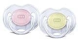 Philips AVENT BPA Free Translucent Orthodontic Infant Pacifier, 0-6 Months, Pink/Yellow, 2 Pack