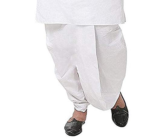 Mens's Cotton Solid Ready To Wear Dhoti (White, Free Size)