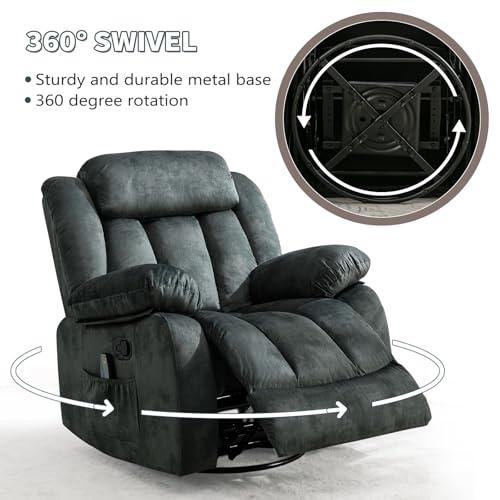 ANJ Classic Manual Swivel Rocker Recliner Chair with Massage and Heat, Rocking Recliners for Adults with Side Pocket, Single Overstuffed Heavy Duty Reclining Sofa Chair for Living Room,Bedroom,Grey