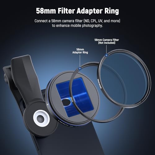NEEWER 1.55x Blue Anamorphic Lens Compatible with iPhone Android Samsung, Phone Camera Accessories with 17mm Threaded Lens Clip & 58mm Filter Adapter Ring, Cinematic Wide Screen Effect, LS-43 Ultra