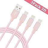iPhone Charger Cable, LUXEAR 3 Pack 3ft iPhone Lightning Cable Cords iPhone Charger Pink for iPhone X 8 8 Plus 7 7 Plus 6s 6s Plus 5s 5 SE iPad air 2 mini (Romantic Pink)