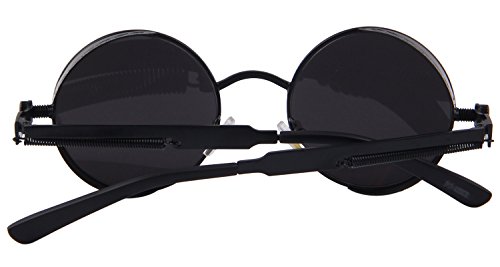 MERRY'S Gothic Steampunk Sunglasses for Women Men Round Lens Metal Frame S567(Black, 46)