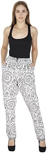 IndianKalakari.com Worli Print Harem Pants White Free Size Harem Pants for Women