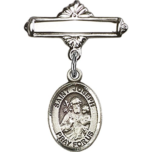Sterling Silver Baby Badge with St. Joseph Charm and Polished Badge Pin 1 X 5/8 inches