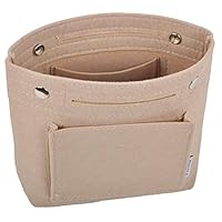 Vercord Mini Slim Small Felt Purse Organizer Insert Inside Handbag Tote Pocketbook for Women Beige