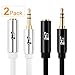 SHD 3.5mm Extension Cable Aux Cord Stereo Audio Cable Male to Female Type Gold Plated Step Down Design Metal Connectors with High Purity OFC Conductor White and Black-4Feet 2Pack