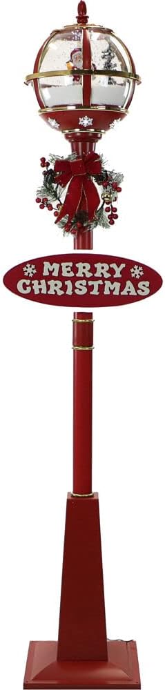 Snow Globes - Christmas Time 69-in. Musical Snow Globe Lamp Post | Santa Scene, 2 Signs, Cascading Snow, and Christmas Carols | Red | CT-SSL069A-RD2