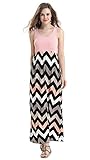 Demetory Women`S Bohemian Sleeveless Backless Wave Striped Maxi Dress (Medium, #1062_Black)