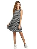 ROMWE Women's Striped O Neck Sleeveless Simple Loose Swing Dress Tunic Dress