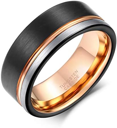 Men's 8 mm Tungsten Ring Wedding Band Engagement Rings Brushed Black and Blue Rose Gold