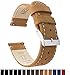 BARTON WATCH BANDS Quick Release Top Grain Leather Watch Band Strap, Gingerbread Leather/Linen White Stitching, 18mm