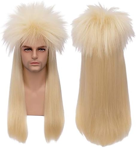 Menoqi Mens Wig Long Blonde Male Hair Wigs 80s Punk Metal Rocker Party Costume Wig WIG173