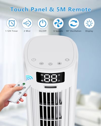 Condizionatore Portatile, 3 in 1 Raffrescatore Evaporativo, 6 Velocità 2 Modalità nebbia fredda, 800ML Raffrescatore d'aria, 90° Oscillazione, Telecomando, Timer 1-12 ore, Silenzioso per Casa Ufficio