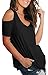 Womens Summer Tops Short Sleeve V Neck T Shirts Cold Shoulder Tops Black XL
