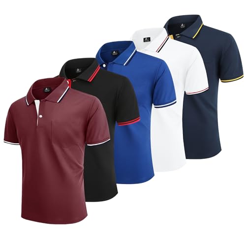 LLdress Men's Polo Shirt 5 Pack Short Sleeve Golf Shirt Lightweight Breathable T Shirt Tennis Summer