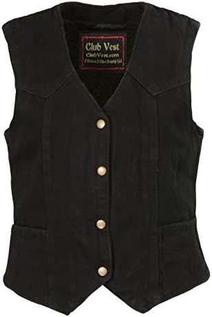 Club Vest Women's Side Lace Denim Vest with Chest Pockets (BLACK, 2X)