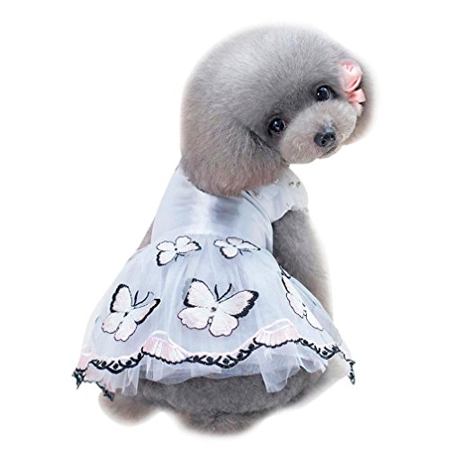 OOEOO Small Puppy Dress Pet Apparel Butterfly Pearl Shirt Dog Cat Costume Summer Skirt (Pink, M)