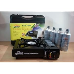 Camping Jack Gaskocher Set Kocher im Tragekoffer mit Gaskartuschen + 4 x Gas