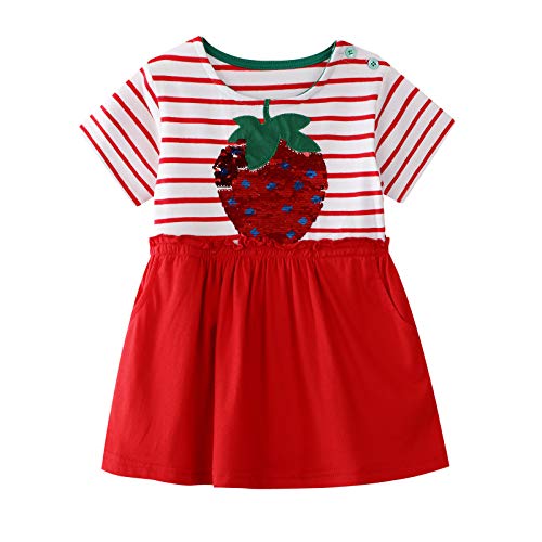 Little Girls Dress Playwear Apple Print Cotton Skirt Short Sleeve Shirts 2T