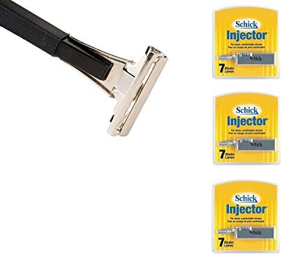 Shave Classic Single Edge Razor Handle with Schick Injector Refill Blades 7 Ct. (Pack of 3) + FREE Scunci Black Roller Pins, 18 Pcs