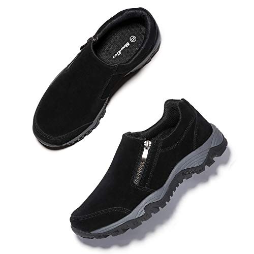 SILENTCARE Men's Loafers Casual Shoes，Breathable Lightweight Zipper Slip On Sneakers， Hiking Shoes for Outdoor Trail Trekking (12 M US, Black) - Thumbnail 2