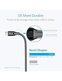 Anker Powerline+ C a C 2.0 Cable, alta durabilidad, para dispositivos USB tipo C incluyendo Samsung Galaxy Note 8 S8 S8+ S9, Google Pixel, Nexus 6P, Huawei Matebook, MacBook y más, 6 pies