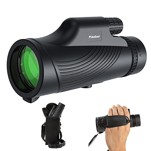Usogood 10X42 Monocular Telescope High Power, Monoculars for Adults with BAK4 Prisms and FMC Lens, Compact Waterproof Monocular for Bird Watching Hiking Camping with Hand Strap Black