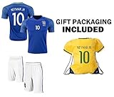 Neymar Jersey Brazil Away Short Sleeve Kids Soccer Jersey Brasil Neymar Jr Soccer Gift Set Youth Sizes ✓ Premium Quality ✓ Soccer Backpack Gift Packaging