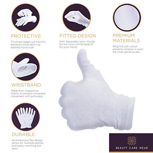 White Cotton Gloves for Dry Hands and Eczema Overnight Hand