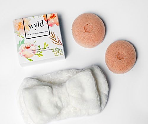 Konjac Facial Cleansing Sponge Set - 2 Pack with FREE Spa Headband &amp; Sponge Hook in Gift Box - French Pink Clay - Helps Remove Blackheads and Clear Acne - Vegan, All-Natural, Biodegradable