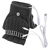 Unisex Women's & Men's USB Heated Gloves Mitten Winter Hands Warm Laptop Gloves,Yinuoday Full & Half Heated Fingerless Heating Knitting Hands Warmer Washable Design (Men Grey)