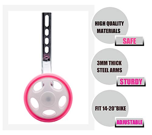 MOLI DEE! Sports & Outdoors Bicycle Training Wheels for Kids, Adjustable for 14 16 18 20 inch Bike. A Perfect stabilizer Accessories Package for Kid(Pink)