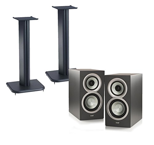 Elac BS Uni-Fi U5 (Pair) Bookshelf Speakers And Sanus BF24B1 (Pair) 24-inch Bookshelf Speaker Stands - Black