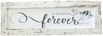 Off-White And Grey Distressed Framed Canvas, "We Decided on Forever", 35" x 12".