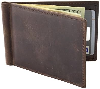 WAVY Leather Money Clip Wallet, Slim Bifold with RFID Blocking (Brown)