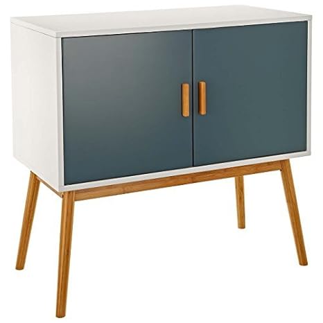 LOMOS Design Kommode 'Lasse' aus Holz in weiß mit zwei grauen Flügeltüren