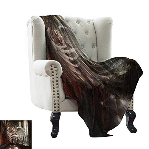 Fantasy House Decor Collectionï¼ŒBlanket Cyborg Angel Girl Warrior with Sword in Gothic Ancient Historical Architecture 70"x60" Bedsheet Sofa Bedding Blankets Brown White