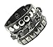 Mandala Crafts Leather Biker Bracelet for Men Women - Punk Bracelet for Men Women - Black Gothic Bracelet Layered Punk Studded Bracelet with Metal Chain