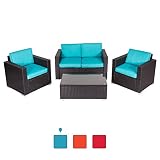 Peach Tree 4 PCs Outdoor Patio PE Rattan Wicker Sofa Sectional Furniture Set with Tea Table