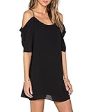 Oyanus Women's Chiffon Cut Out Cold Shoulder Trumpet Sleeve Spaghetti Strap Dress Top