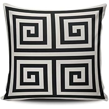 XIAFA Chic Black and White Greek Key Geometric Patterns Home Decoration Pillowcase 26X26 inch European Stylish Design Throw Pillow Case Cushion Cover Double Sided Printed (Set of 1)
