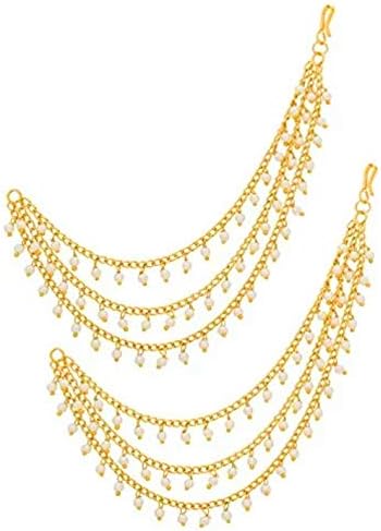 White Long Pearl Gold Hair Chain Earrings Accessories for Women