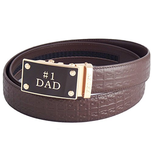 FEDEY Mens Leather Ratchet Belt, Signature Statement Belt w No1 DAD Buckle