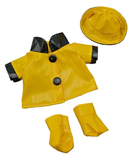 Yellow Rain Slicker Raincoat with Boots and Hat (16") - Teddy Bear Clothes
